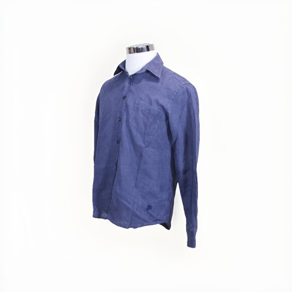 Vilebrequin Mens S Caroubis Navy Linen Long Sleeve Button Front Shirt St. Tropez - Picture 3 of 7